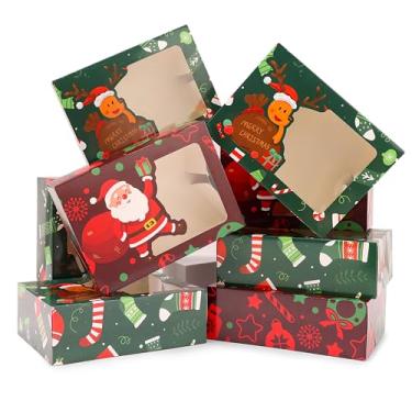 Imagem de CHOUNYEE Pacote com 24 caixas de biscoito de Natal (21 x 15 x 6 cm), caixas de presente de Natal, caixas de padaria com janela para troca de presente, recipientes de presente para biscoitos de comida