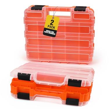 Imagem de HORUSDY Pacote com 2 organizadores de peças laterais duplas, caixa de ferramentas de 34 compartimentos com divisórias removíveis, estojo de armazenamento pequeno para parafusos, parafusos, porcas