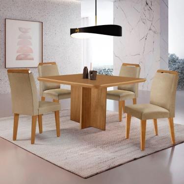 Imagem de Mesa Olimpia 90 Mdf Canto Copo E Com 4 Cadeiras Athenas Turim 07 Naturalle