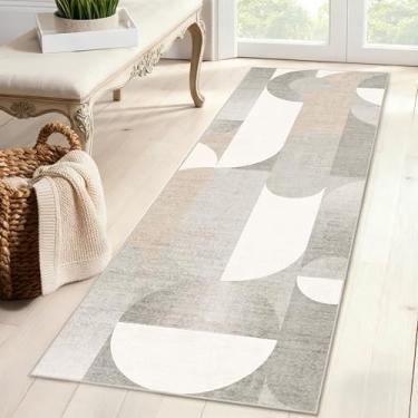 Imagem de Castage Tapete cinza 5 x 15 cm lavável para corredor de cozinha, tapetes geométricos modernos longos para quarto, entrada, banheiro, tapete bege antiderrapante