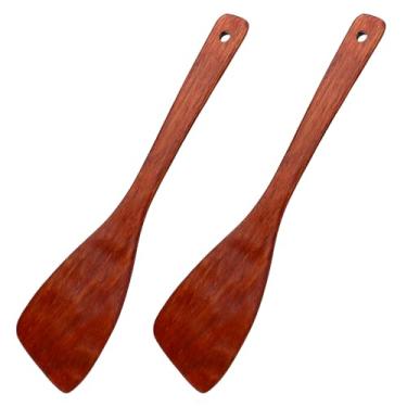 Imagem de LXUEJIE Pacote com 2 espátulas de madeira para cozinhar, espátulas antiaderentes, espátulas planas de madeira de 33 cm, conjunto de utensílios de cozinha de cabo longo para cozinhar, ovos, peixe