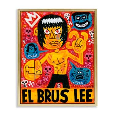 Imagem de Stupell Industries Arte de parede El Brus Lee Iconic Culture com moldura dourada flutuante, design de Jorge R. Gutierrez, 89 x 63 cm
