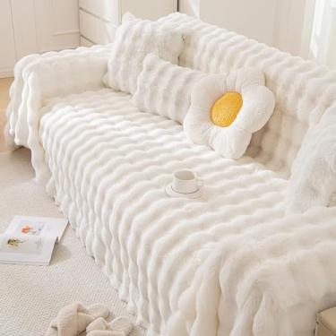 Imagem de AMZTOP Capa protetora de sofá de pelúcia de pele sintética de coelho, 1 peça, protetor de sofá de garras de gato, capa de sofá macia e felpuda, antiderrapante, lavável, capa de sofá de 3 almofadas