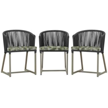 Imagem de 3 Cadeiras De Jantar Noronha Fendi Corda Náutica E5 Trama Preto