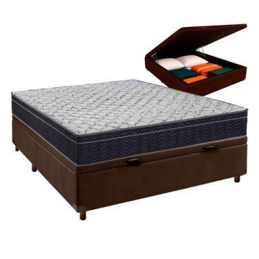 Imagem de Cama Box Bau Marrom + Colchão Casal Airtech 150 Ortobom