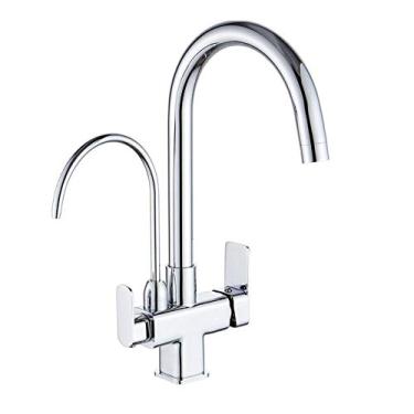 Imagem de Torneira misturadora de pia de cozinha 3 em 1 torneira de filtro de água de latão água potável direta água quente e fria torneira de cozinha três em um torneira de filtro cromada quente e fria