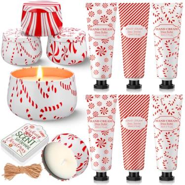 Imagem de Dansib Conjunto de 6 / 12 peças de presente perfumado de bengala doce de Natal a granel para mulheres 100 ml velas perfumadas de hortelã-pimenta, creme para as mãos, conjunto de loções de natal para