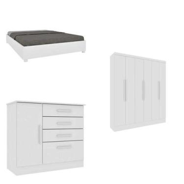 Imagem de Quarto Casal Completo Guarda Roupa 6 Portas Munique, Cama Casal Monaco