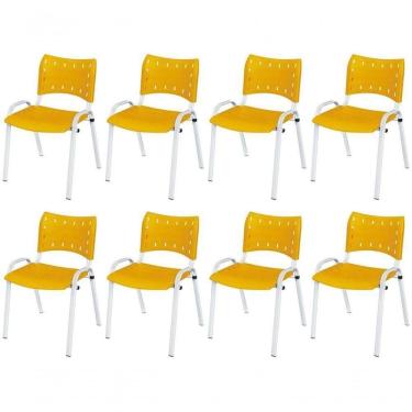 Imagem de Cadeira Iso Base Branco , Escritório Amarelo Kit 8 Un