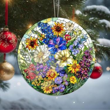 Imagem de Enfeites de Natal, flores de cristal, enfeites de árvore de Natal feitos à mão, decoração de carro e casa - presentes de Natal, decoração de artesanato em acrílico, ideias de troca de presentes para