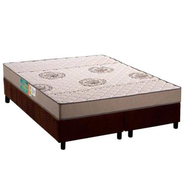 Imagem de Cama Box Queen: Colchão Espuma D33 Pérola Clean + Base Crc Suede Brown (158x198)