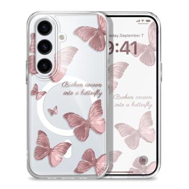 Imagem de Gencyfu Capa para Samsung Galaxy S25 FE, compatível com Magsafe, design fino protetor magnético para Samsung S25 FE capa de telefone 6,7 polegadas, borboleta