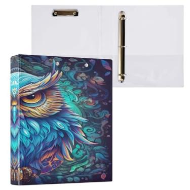 Imagem de Blueangle Fichário de 3 anéis de coruja neon com prancheta e 2 bolsos - Organizador de documentos decorativos de 3 cm para escritório, suprimentos para reuniões (153)