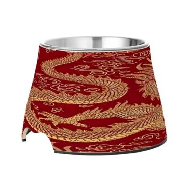 Imagem de Blueangle Tigelas elevadas para cães com aço inoxidável - Prato antiderrapante de 2,3 xícaras para animais de estimação de alta capacidade para saúde da coluna e design de padrão de dragão chinês (38)