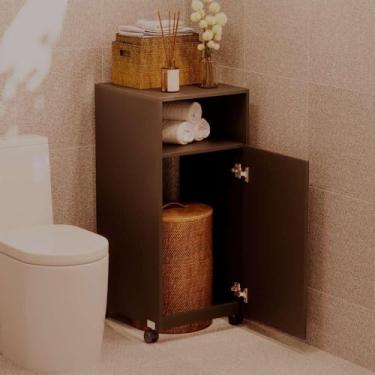 Imagem de Armario Organizador Cesto De Roupas Para Banheiro com Rodinha Multiuso Preto