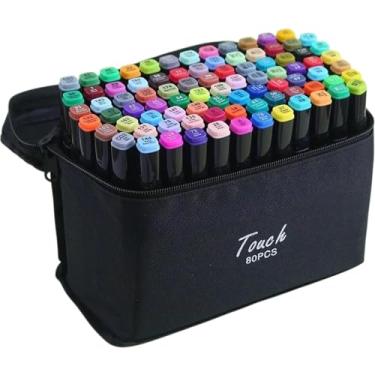 Imagem de Conjunto de 80 Canetas Marcadoras de Ponta Dupla, Multicolorido, para Pintura e Desenho, 80 Peças, Ponta Fina 0.4mm e Brush 1mm Premium