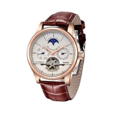 Imagem de Relógio Mecânico Automático Masculino LIGE Tourbillon Em Couro Genuíno