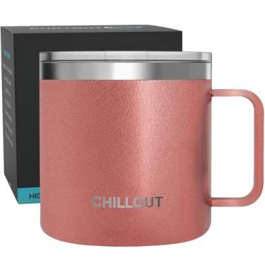 Imagem de CHILLOUT LIFE Caneca de café isolada a vácuo de aço inoxidável de 473 ml com alça e tampa, caneca de café térmica grande com tampa deslizante durável para homens e mulheres, mantém suas bebidas quentes e frias