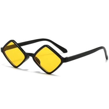 Imagem de Óculos de sol com armação pequena em formato de losango, feminino, masculino, fashion, personalidade, para dirigir, viagem, UV400 (preto e amarelo)