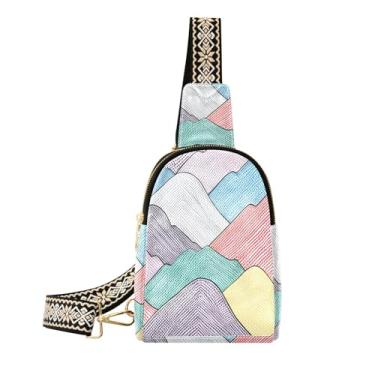 Imagem de CEBUGI Bolsa tiracolo feminina pequena com estampa de montanha, pochete de couro, bolsa de peito para caminhadas, viagens ao ar livre