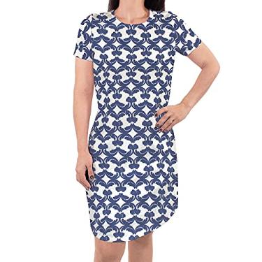 Imagem de Touched by Nature Vestidos femininos de manga comprida de algodão orgânico tamanho único, Manga curta feminina Damask Ikat, X-Large