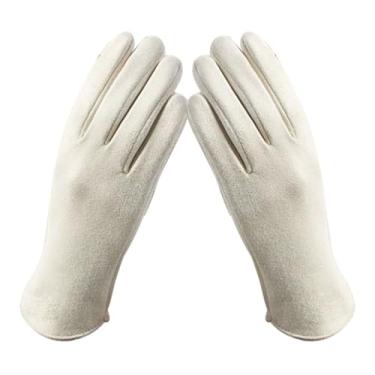 Imagem de SUNGOOYUE Luvas de Inverno, Luva para Homens Mulheres Camurça Touchscreen à Prova de água Quente Térmico Macio, Terno para Correr Condução Caminhadas Esqui Ciclismo (Branco)