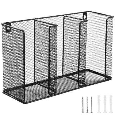 Imagem de Dispensador de xícaras, suporte de parede para tampa de café, dispensador de tampa descartável de malha de metal, organizador de tampas de copo de café com 3 compartimentos para restaurante 33 x 20 x