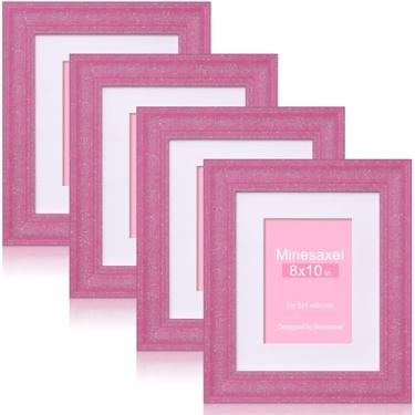 Imagem de Minesaxel Moldura rosa com glitter 20 x 25 cm para 13 x 17 cm com tapete, molduras brilhantes de vidro real HD, colorido, fofo, divertido ou exclusivo, moldura de arte 20 por 25 cm para mesa ou parede