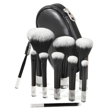 Imagem de Kit 10 Pincéis de Maquiagem com Estojo Cerdas Sintéticas Macias, Portátil e Completo para Base, Pó, Blush, Corretivo e Sombras – Travel Size Ideal para Presente, Uso Diário e Adolescentes, Necessaire de viagem (Preto)