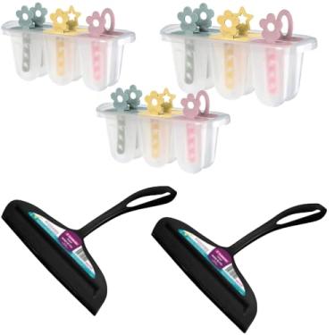 Imagem de Kit 2 Rodo de pia Preto e 3 Forma de Picolé Plástico