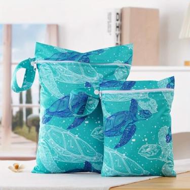 Imagem de 2 sacos secos e úmidos para fraldas de pano de bebê e caddies de maiô – poliéster durável, dois tamanhos, organizador com zíper com estampa colorida de arco-íris, ideal para viagens e uso na piscina