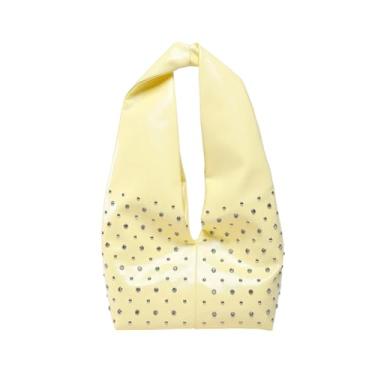 Imagem de CORIOS Bolsa feminina de couro PU bolsa de ombro com design rebite capacidade média bolsa alça superior elegante bolsa axila, Amarelo, L