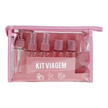 Imagem de Amarme - Kit de Frascos para Viagem 10 Peças com Necessaire Transparente, Frascos para Shampoo, Creme e Cosméticos (50ml), Potes, Funil e Espátula – Ideal para Avião e Mala de Mão (Rosa)