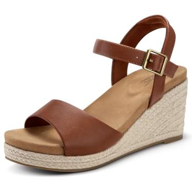 Imagem de SHIBEVER Sandálias femininas plataforma plataforma: espadrille elegante confortável verão dedo aberto tira no tornozelo fivela feminina sandália, Marrom escuro, 37