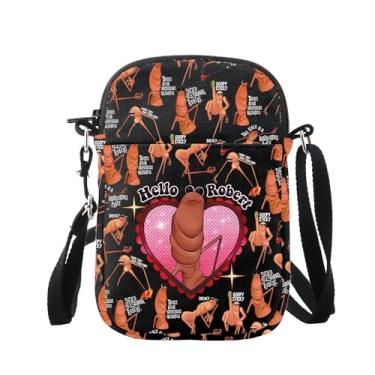 Imagem de WUSUANED Bolsa tiracolo divertida com desenho animado meme presente de personagem Worm Lover Gift Hello Robert Bag, Bolsa de minhoca engraçada preta