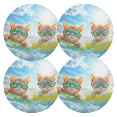 Imagem de Conjunto de 4 tapetes de PVC divertidos para mesa de jantar para natação, para sala de jantar, 38 cm, jogo americano lavável para festa de Natal