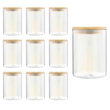 Imagem de Kit 10 Pote Hermético Mantimento Alimentos Cozinha Vidro Canelado Com 