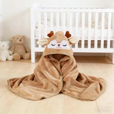 Imagem de Cobertor de toalhas com capuz macio, cobertor leve de ar condicionado, envoltório de design de animal fofo, toalha quente de pelúcia, uso confortável e versátil para casa (veado, 80 cm x 80 cm)