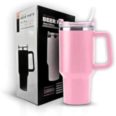 Imagem de Copo reutilizavel, bebida fria, canudo, rosa claro, grande, verao, portatil, 1 litro, util