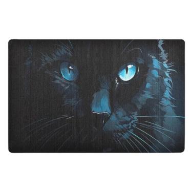 Imagem de Lindo tapete de porta traseira de gato azul preto 81 cm x 50 cm tapetes de boas-vindas antiderrapante para entrada externa pátio varanda