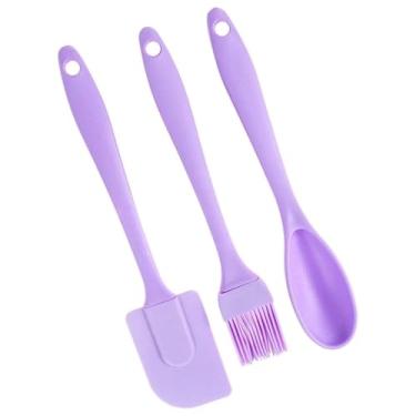 Imagem de Kit de Utensílios de Cozinha em Silicone, 3 Peças com Colher, Espátula e Pincel, Cores Sortidas, 20-22cm