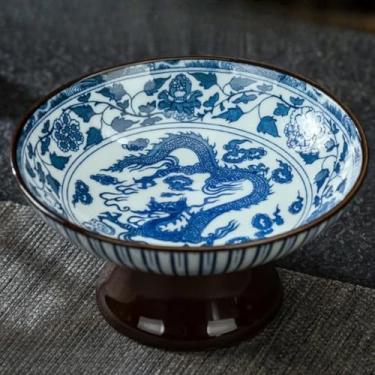 Imagem de FENNYYAR Prato de oferta de porcelana azul e branca estilo chinês para uso doméstico, 12 cm, prato de sobremesa, enfeite de santuário budista