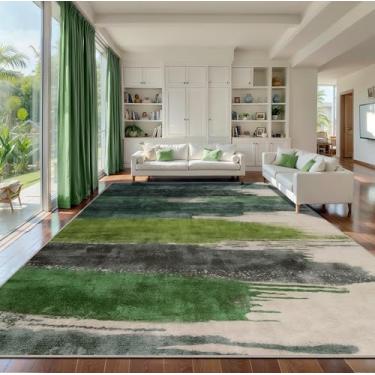 Imagem de Ciicool Tapete verde abstrato moderno para sala de estar, tapete de área lavável à máquina de 25 x 35 cm, tapete antiderrapante, tapete contemporâneo de piso de sala de jantar para quarto, escritório