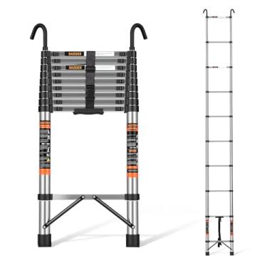 Imagem de Escada telescópica, escada de extensão de 3 m com ganchos, capacidade máxima de 150 kg, escada telescópica com ganchos para trailer ou trabalho ao ar livre