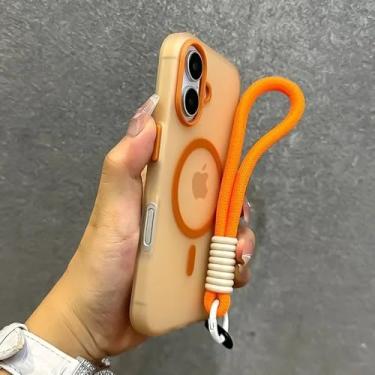Imagem de Capa de silicone macia fosca com cordão para iPhone 16, 15, 14 Pro Max Plus, 16e, 13, 11, 12, laranja, para iPhone 16E