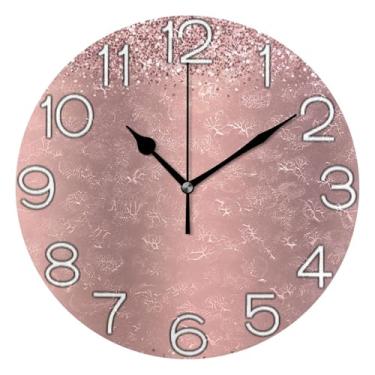 Imagem de GAIGEO Relógio de parede analógico decorativo funky alimentado por bateria relógio de cozinha rústico, arte de parede boho decoração de casa rosa ouro rosa, 25 cm, ponteiros pretos