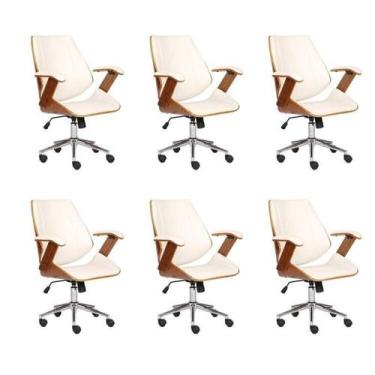 Imagem de Kit 6 Cadeiras Escritório Diretor material sintético e Madeira Bergen 