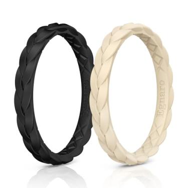 Imagem de Egnaro Anéis de aniversário de silicone finos: 2,5 mm de largura - 2 mm de espessura, design de tecido de declaração, alianças de casamento femininas, 2-5 variedades de pacotes múltiplos, 4.5-5