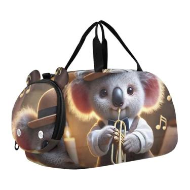 Imagem de Bolsa esportiva Dapper Raccoon French Brunch para meninos e meninas, Estampa vintage de trompetista coala, Clássico