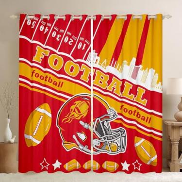 Imagem de Feelyou Cortinas blackout de futebol (2 painéis, 132 x 163 cm) Cortinas Kansas para sala de estar, presentes para fãs de futebol, futebol cidade, 30%-50% cortina blackout escurecimento do quarto,